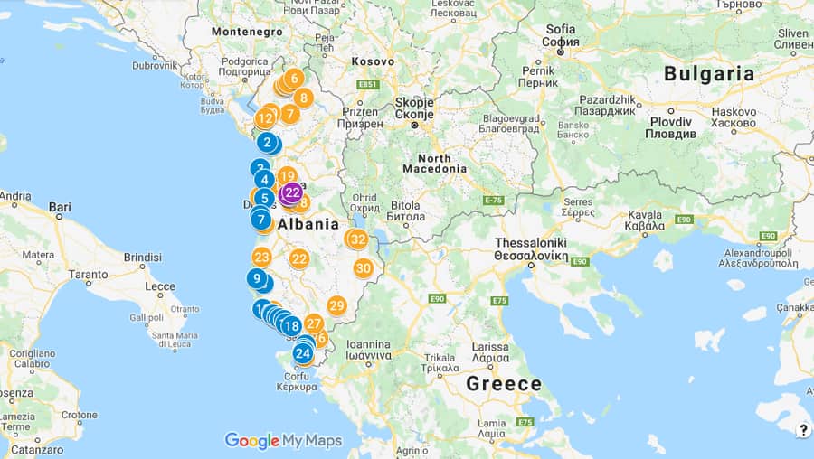 Albania Tourist Map - Download a Free Google Map with the 78 best tourist  destinations in Albania! - Albania Tour Guide